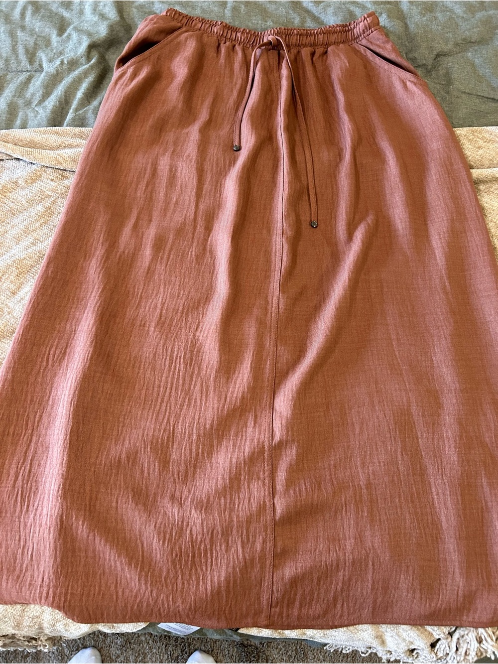 Max Studio Terra Cotta Drawstring Maxi Skirt